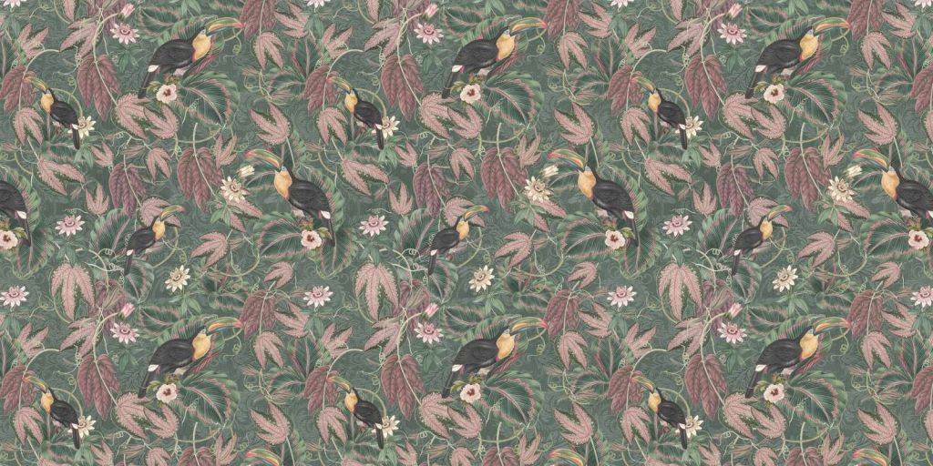 Tropical Jungle birds & toucans - dark green