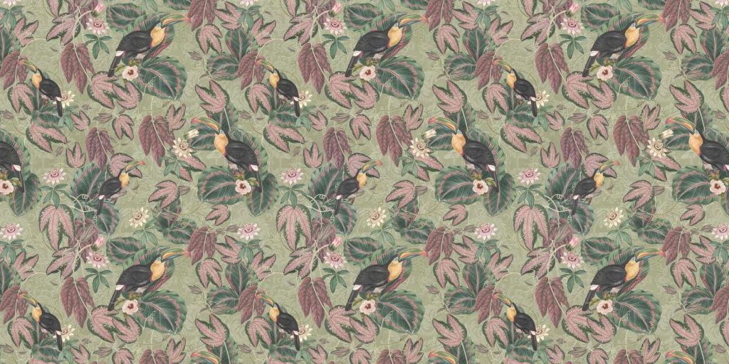 Tropical Jungle birds & toucans - sage green