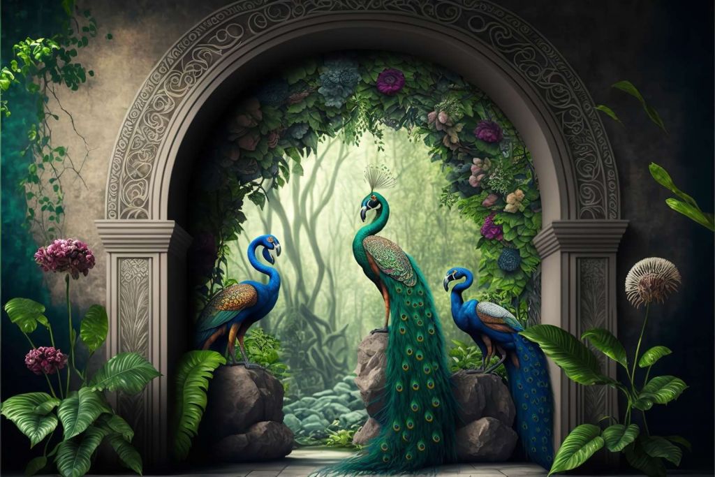 Peacock Trio in Secret Garden