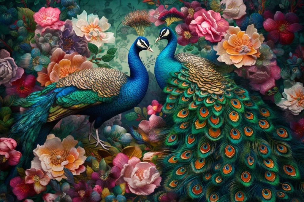 Floral Ball with Peacocks
