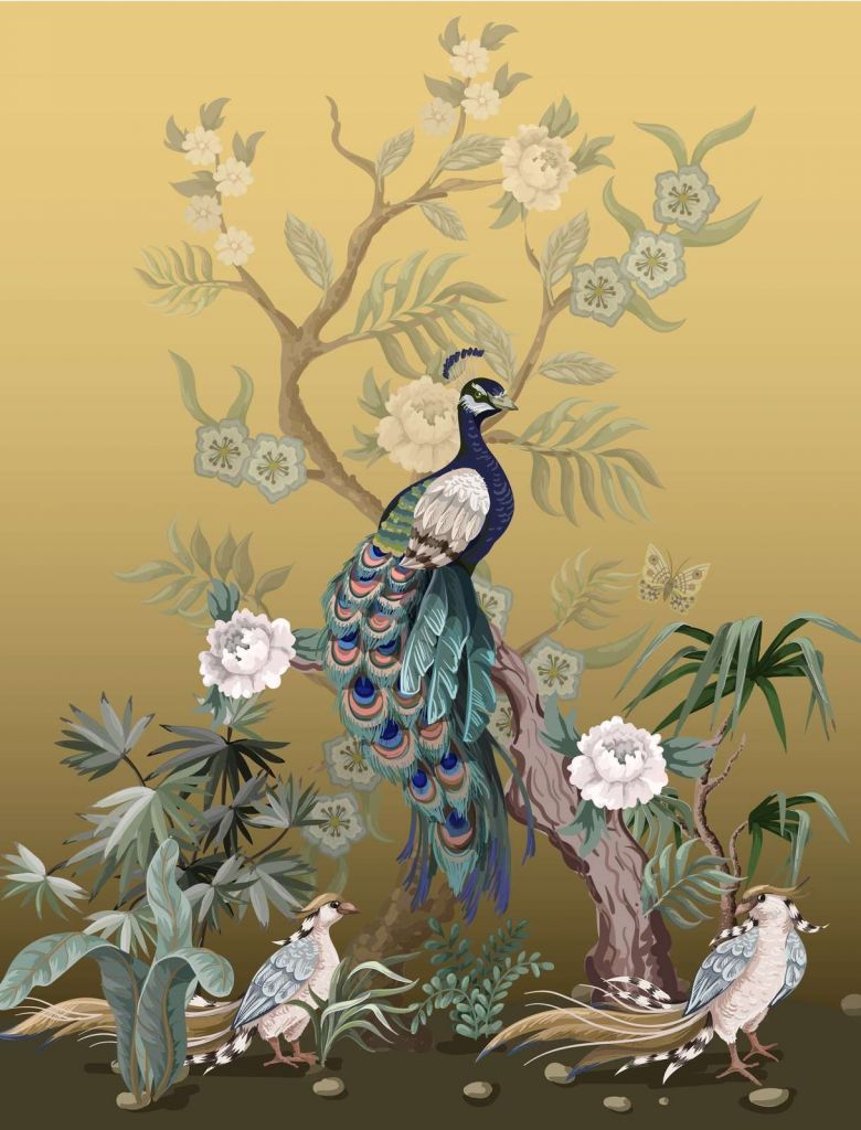 Peacocks and Peonies - Gold