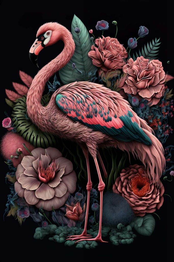 Flamingo Floral Splendor Night
