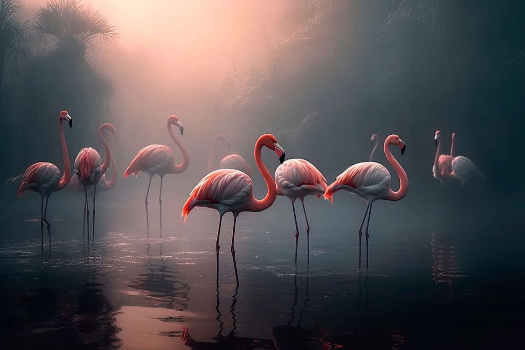 Misty Dawn Flamingos