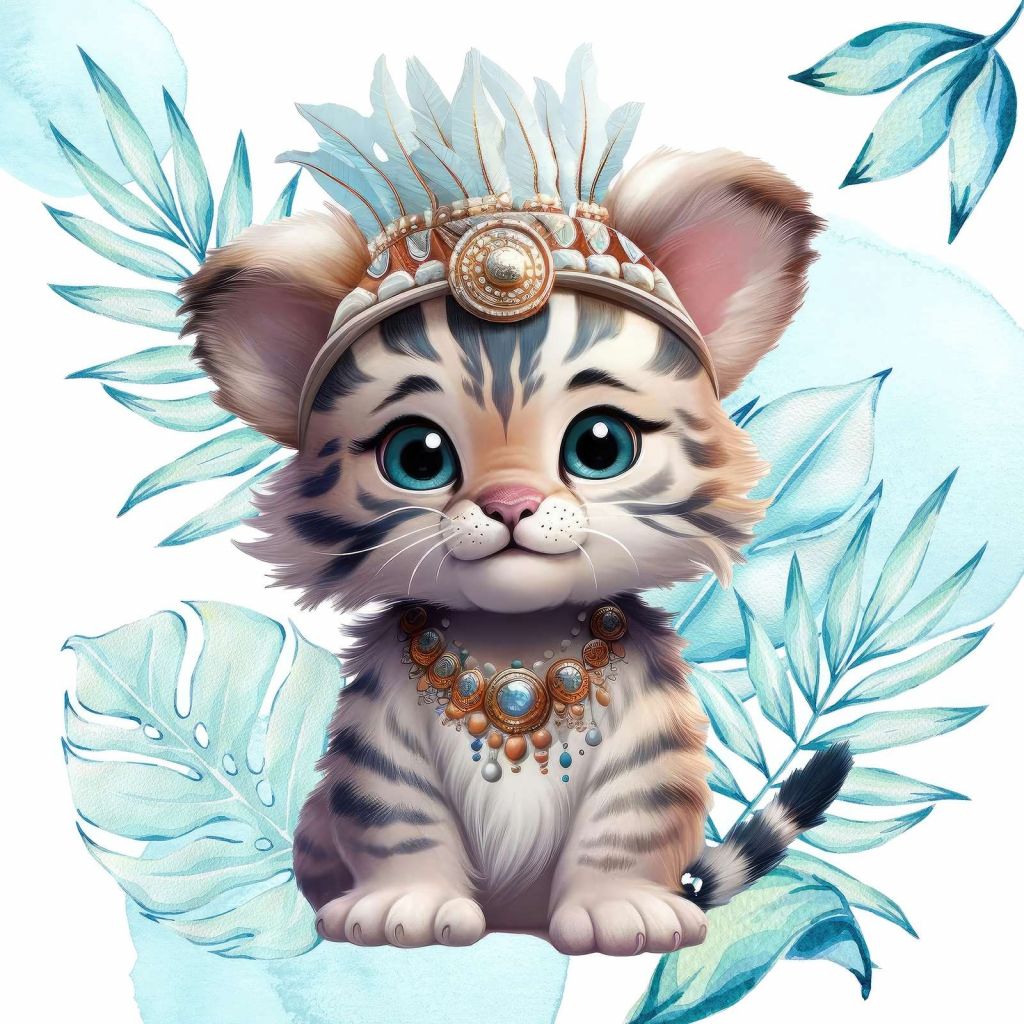 Baby tiger and blue leaf