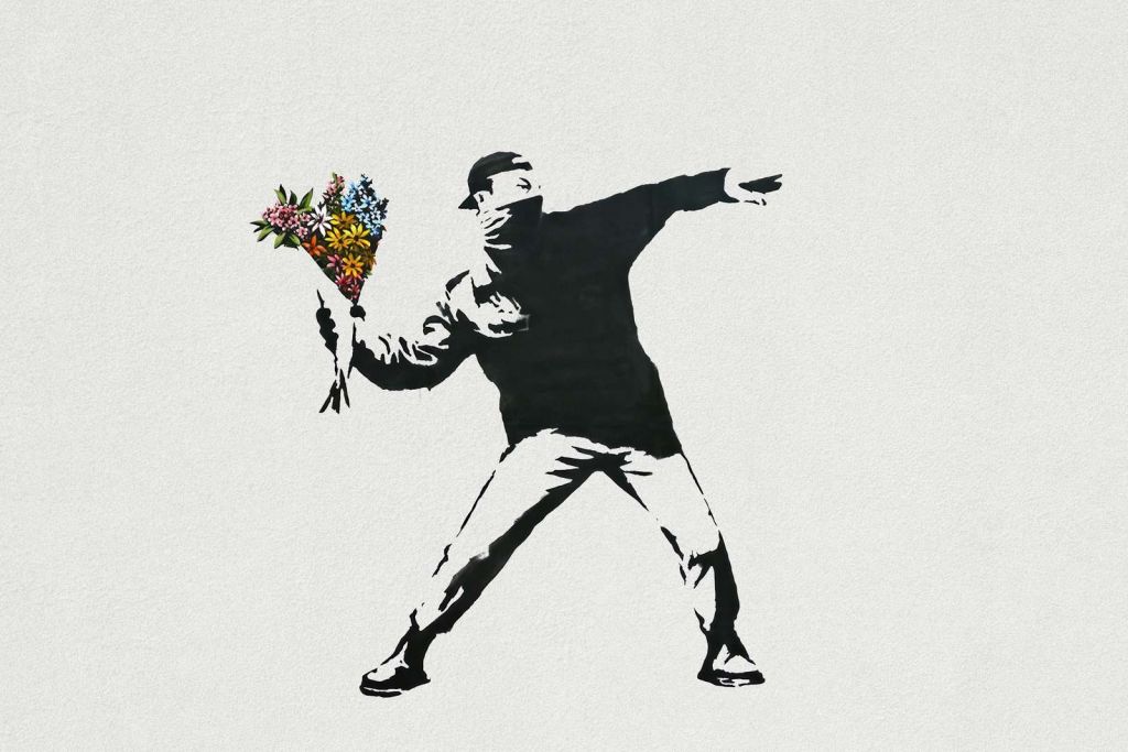 Banksy - Flower thrower, concrete