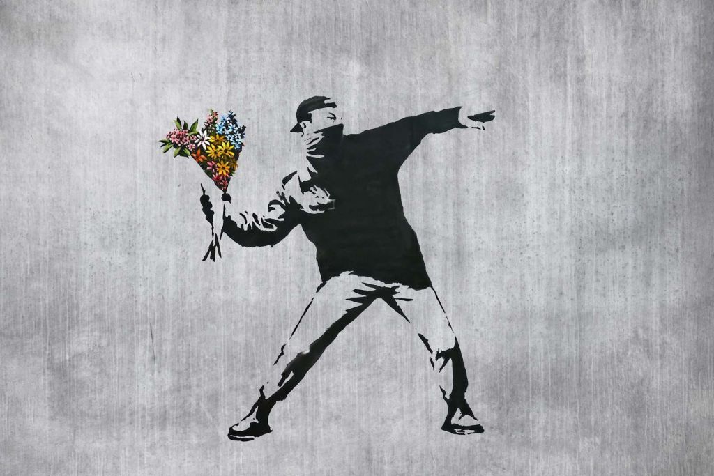 Banksy - Flower thrower, grey concrete
