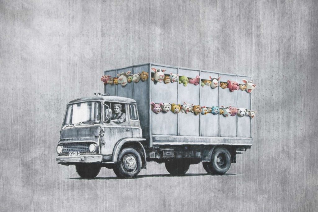 Banksy - Meat truck, grey concrete