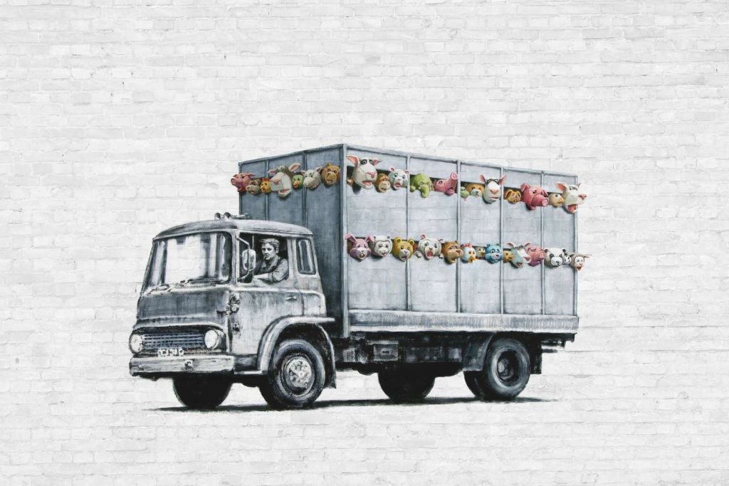 Banksy - Meat truck, white bricks