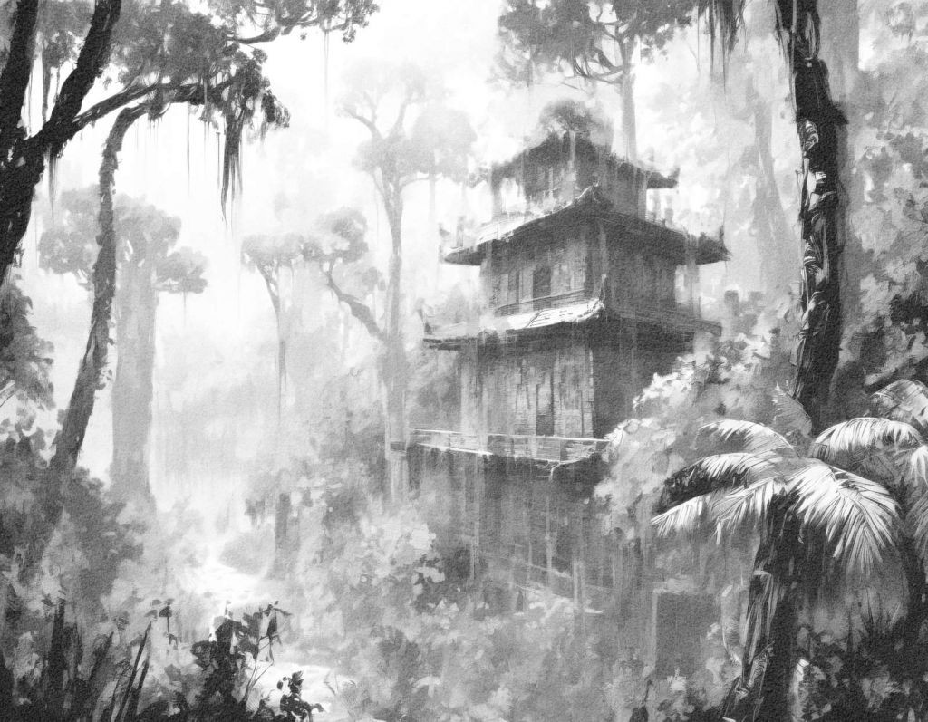 Hidden Hut in Misty Forest