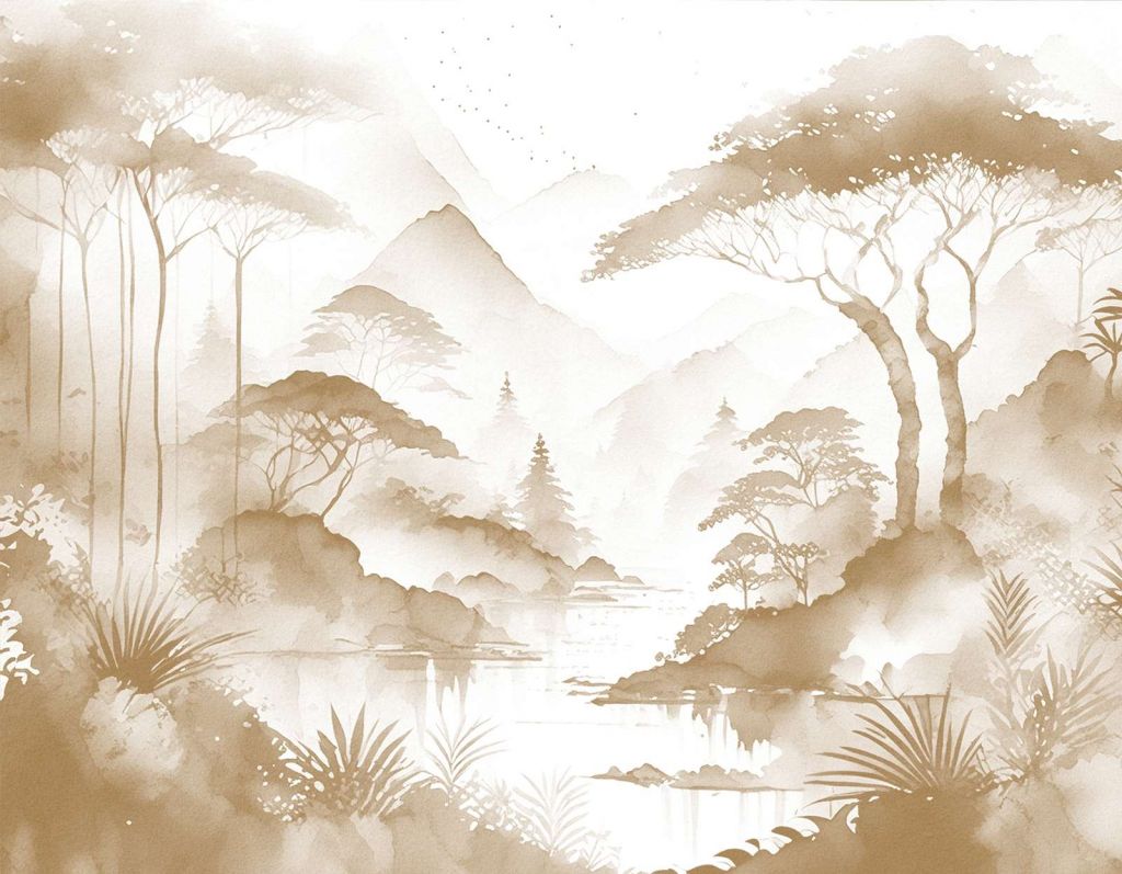 Mountain Lake in Misty Ink, taupe