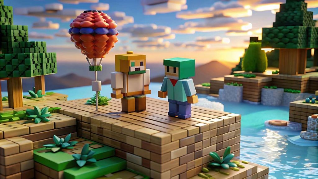 Hot air balloon in the pixel valley