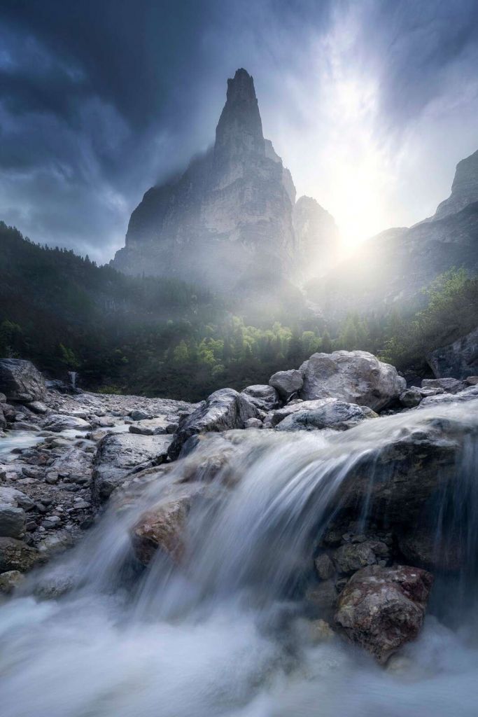 Misty Mountain Stream at Sunrise