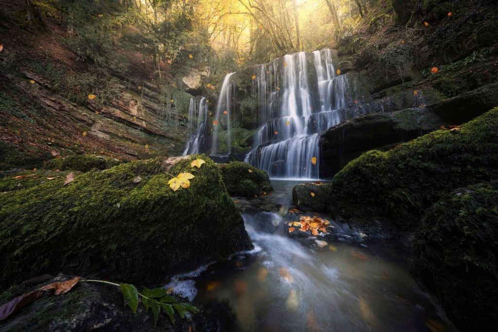 Autumn waterfall in the forest