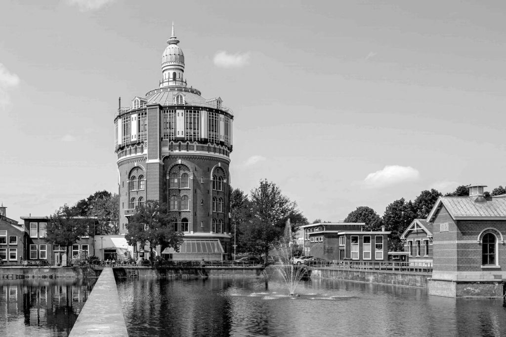 Black-White Water Tower Panorama