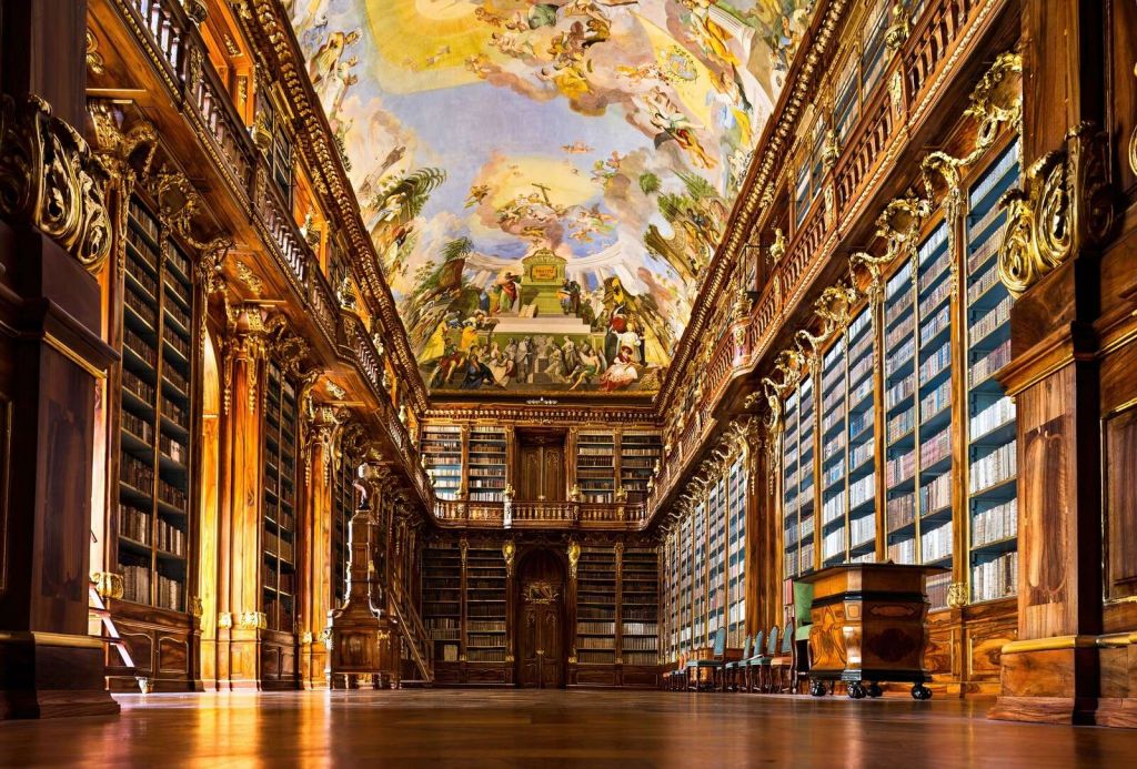 Historical library in warm wood