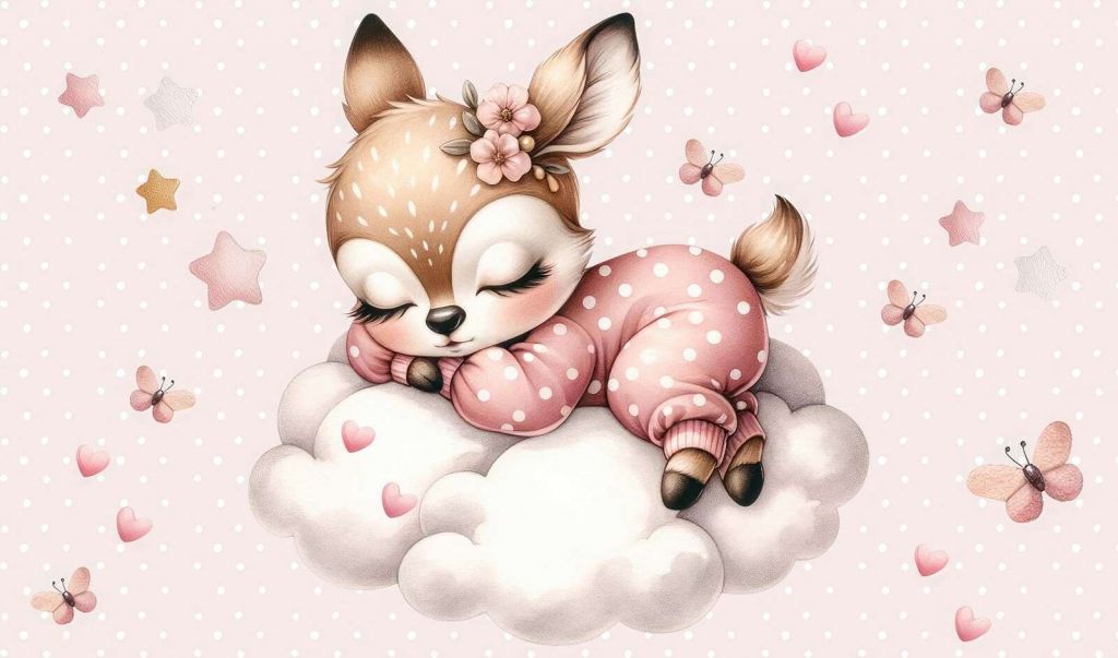Sleeping little deer on a cloud