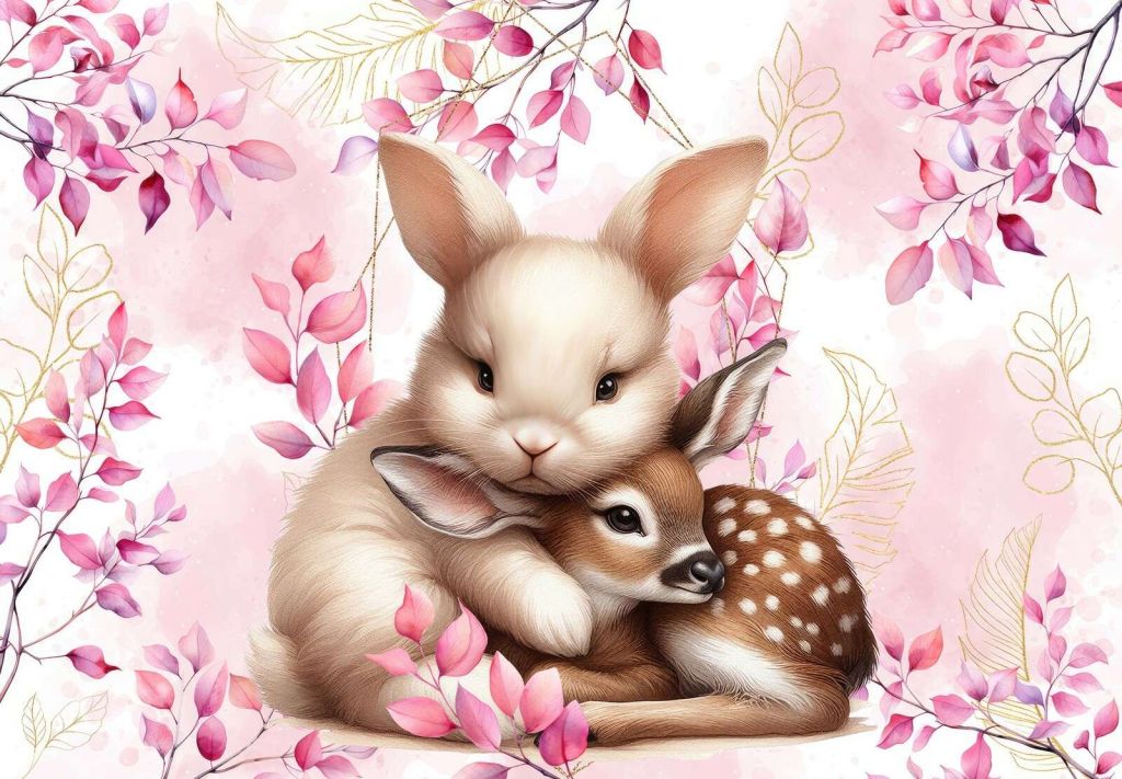 Loving rabbit and little deer