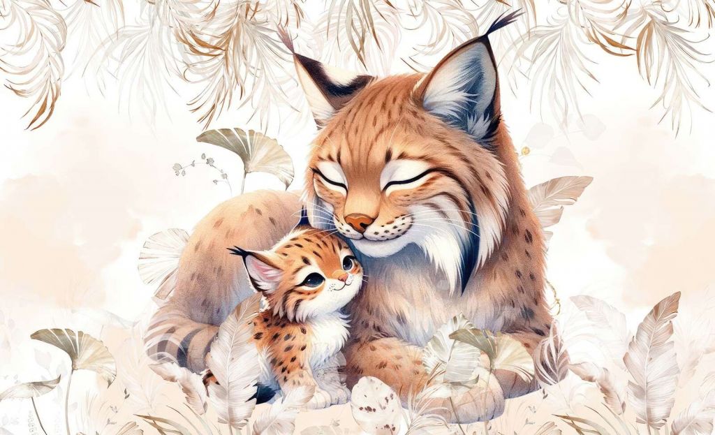 Loving lynx with young