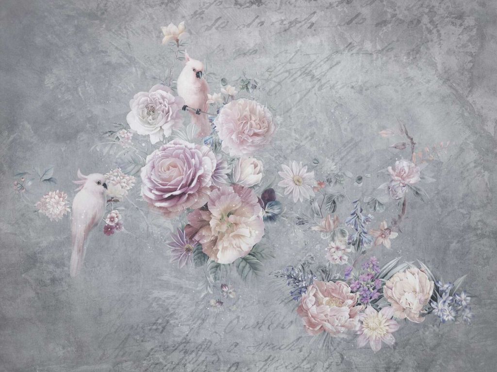 Romantic cockatoo and blossom wreath