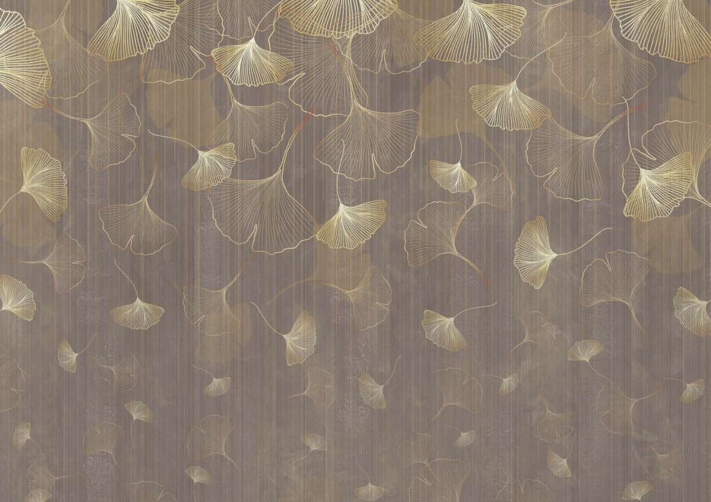 Floating ginkgo leaves in golden hue