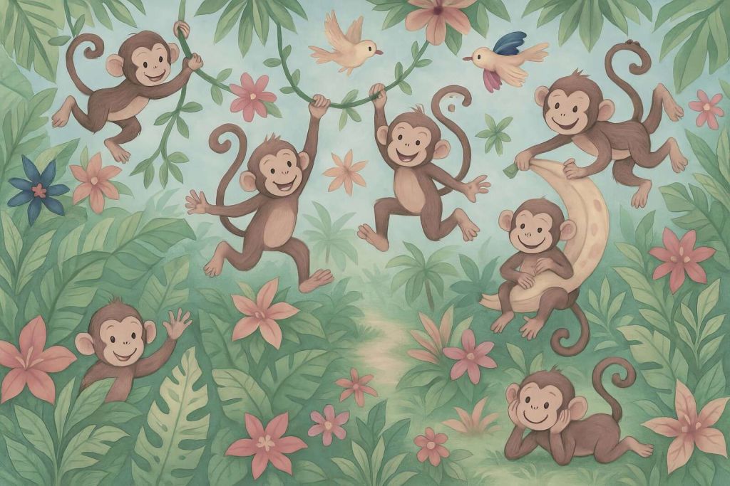 Happy monkeys in the flower jungle