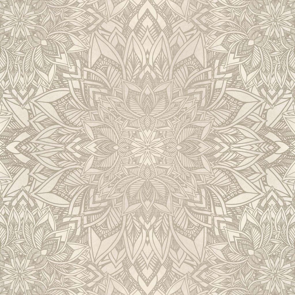 Ornamental mandala floral pattern beige