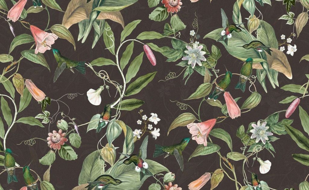 Hummingbirds among tropical flowers
