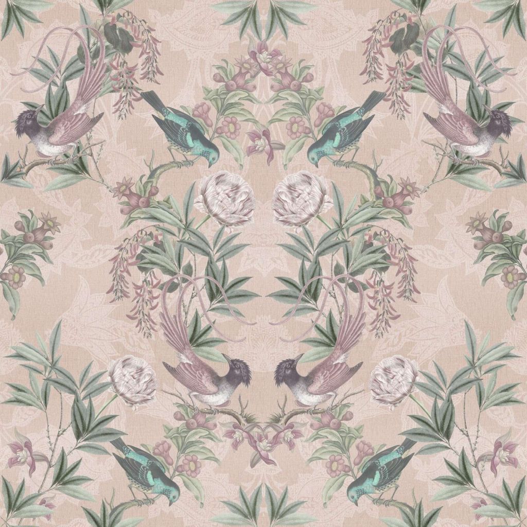 Tropical birds among blossoms