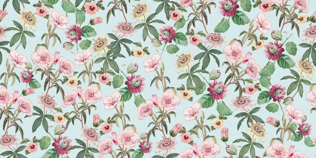 Exotic blossoms in pastel blue