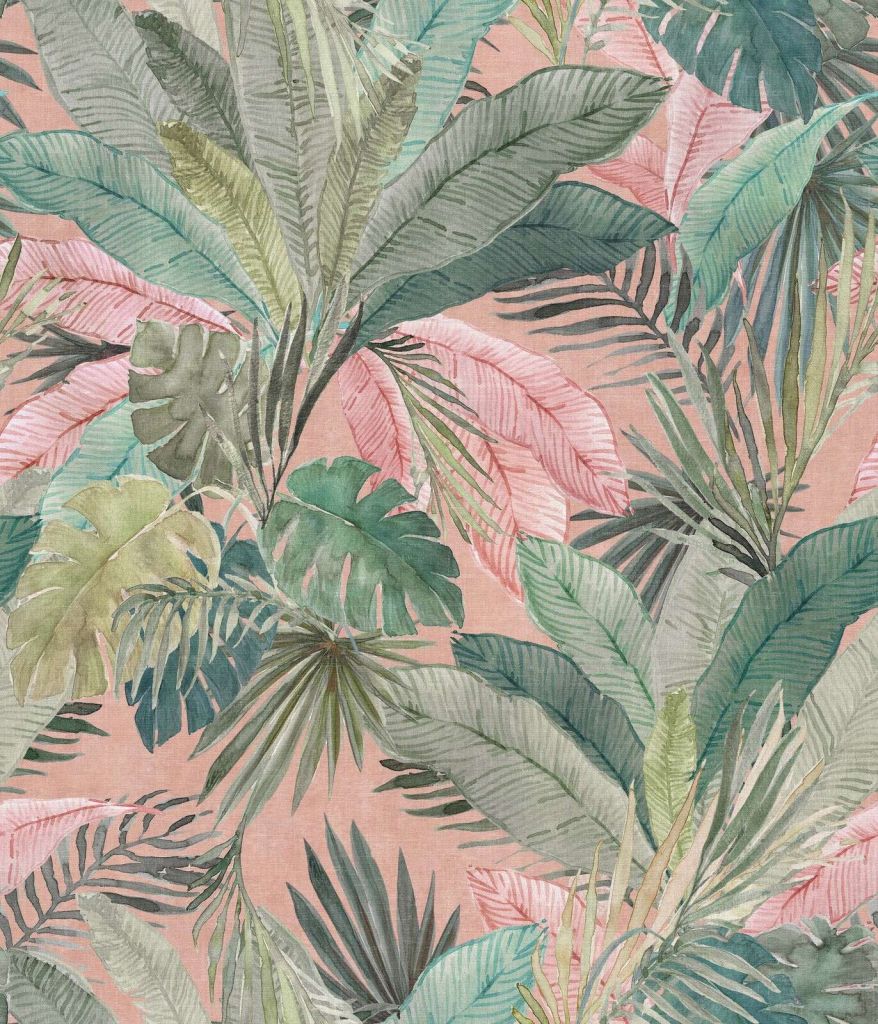 Tropical leaves in coral pink