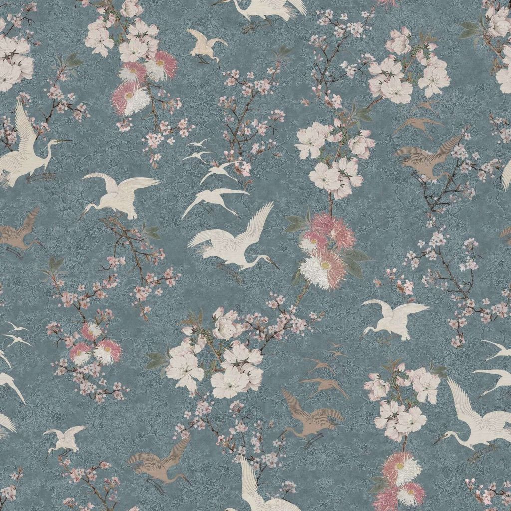 Cranes among blossoms