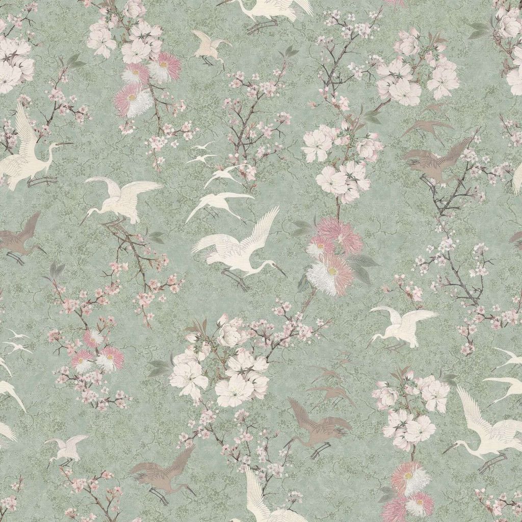 Cranes in sage-green bloom