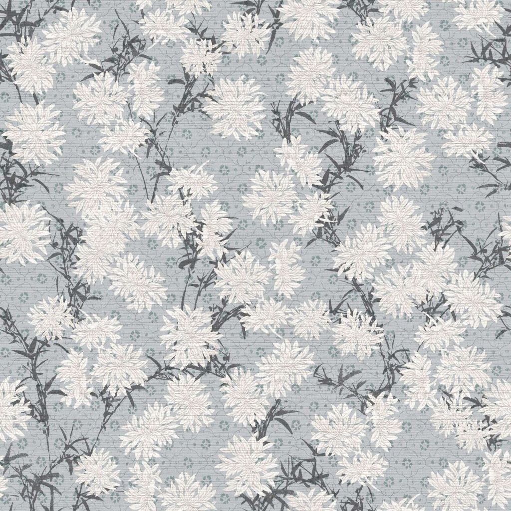 White chrysanthemums on mist blue