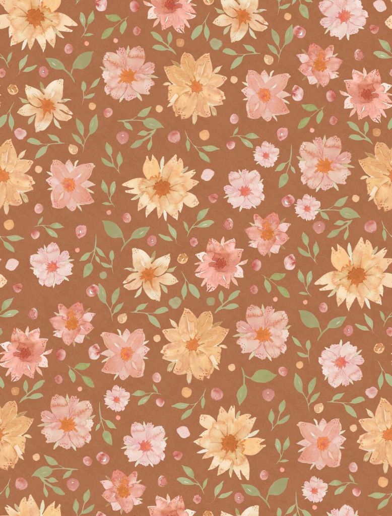 Watercolor flowers in warm terracotta