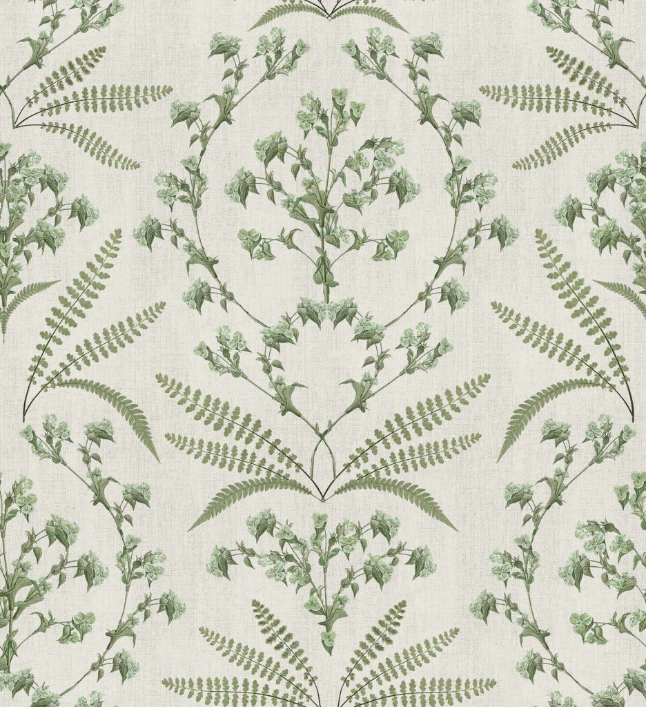 sage-green ferns and blossom branches