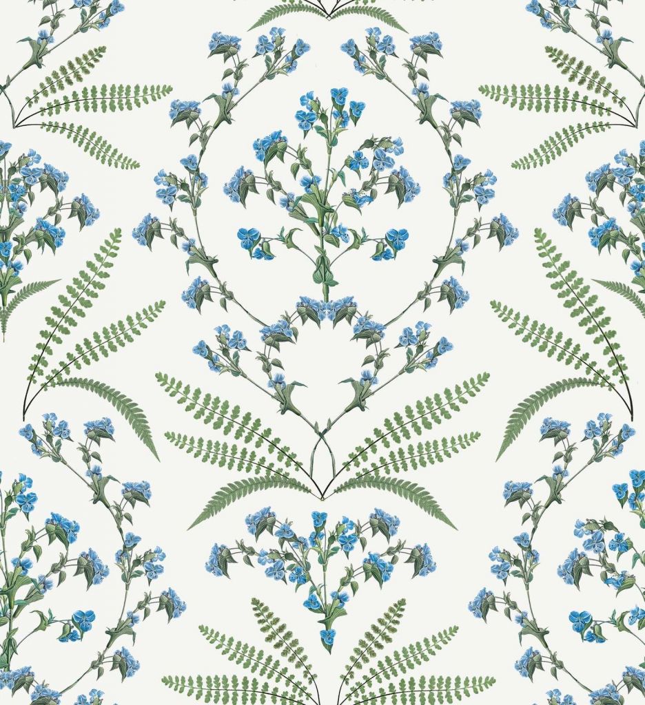 Blue blossom branches and ferns