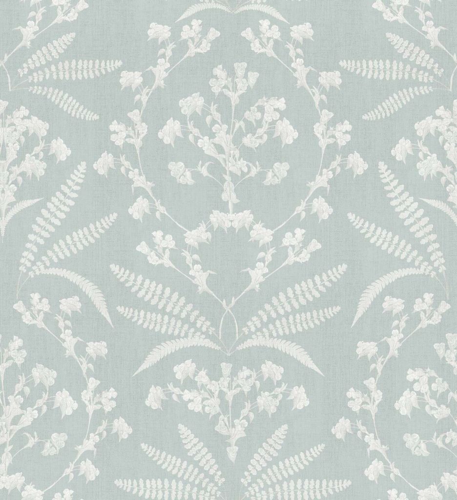 White blossom branches and ferns