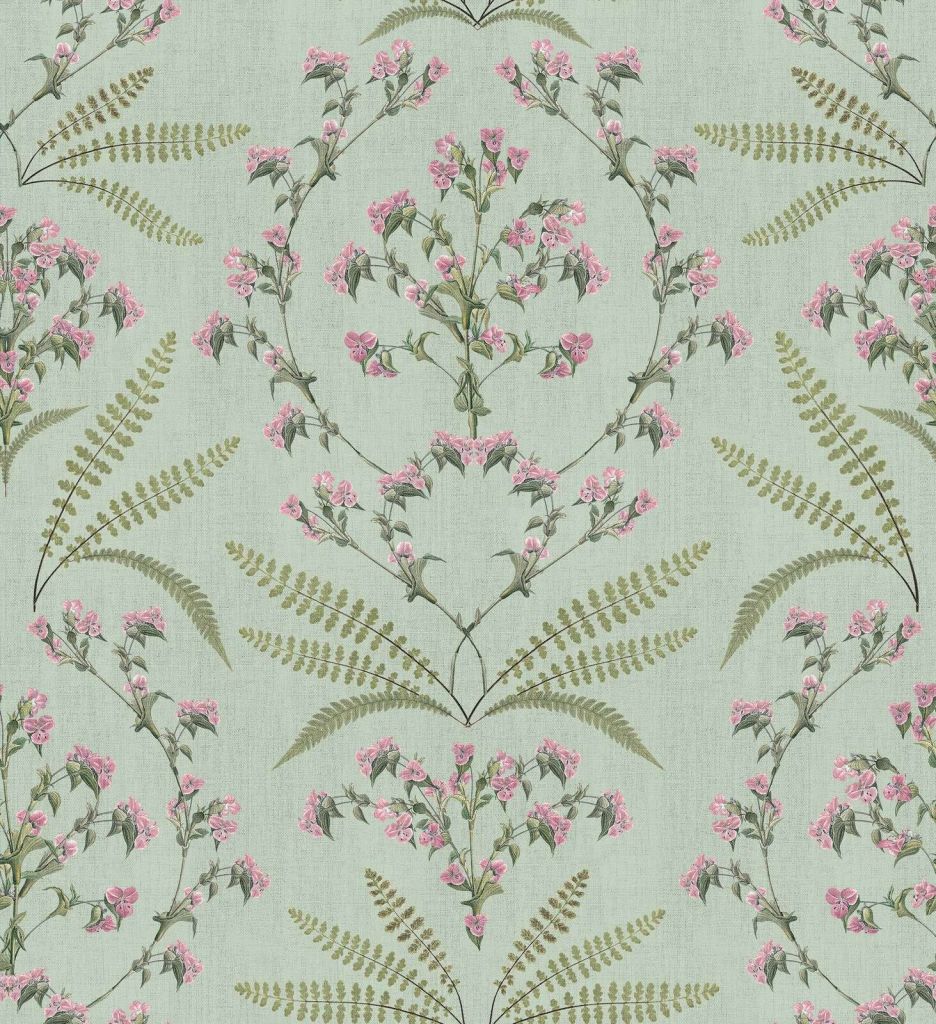 Pink blossom branches with ferns