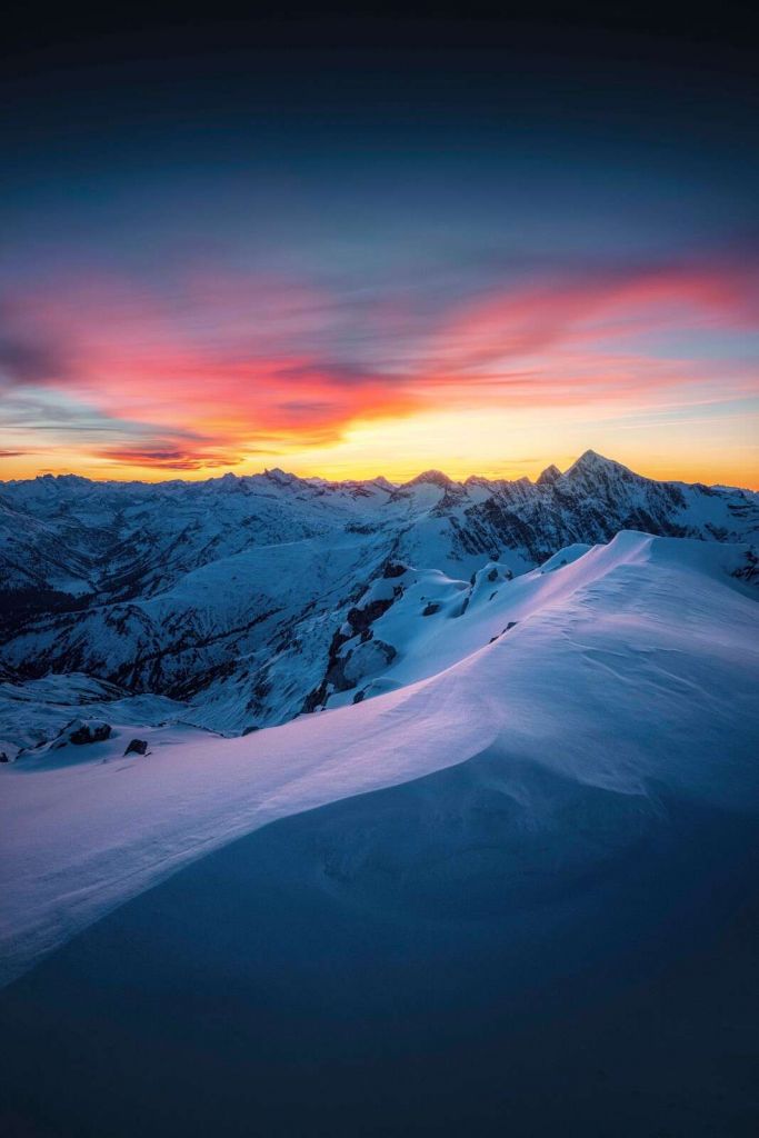 Snow-capped peaks at dawn