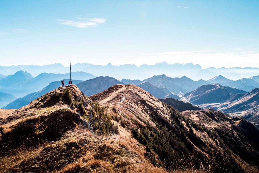 Autumn morning on mountain ridge