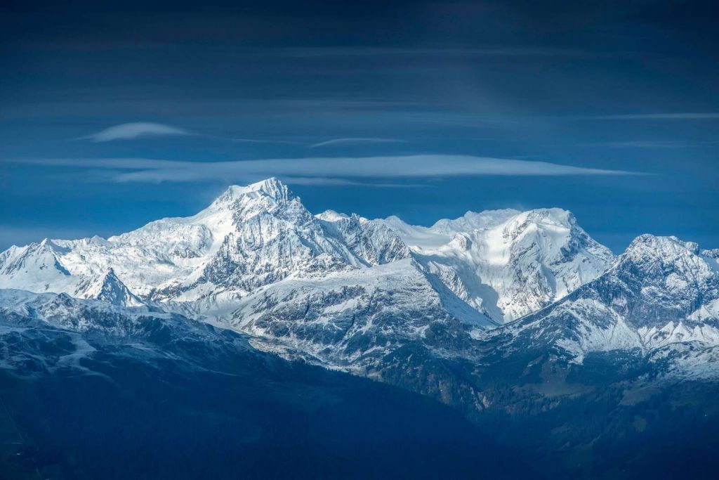 Winter light on alpine peaks