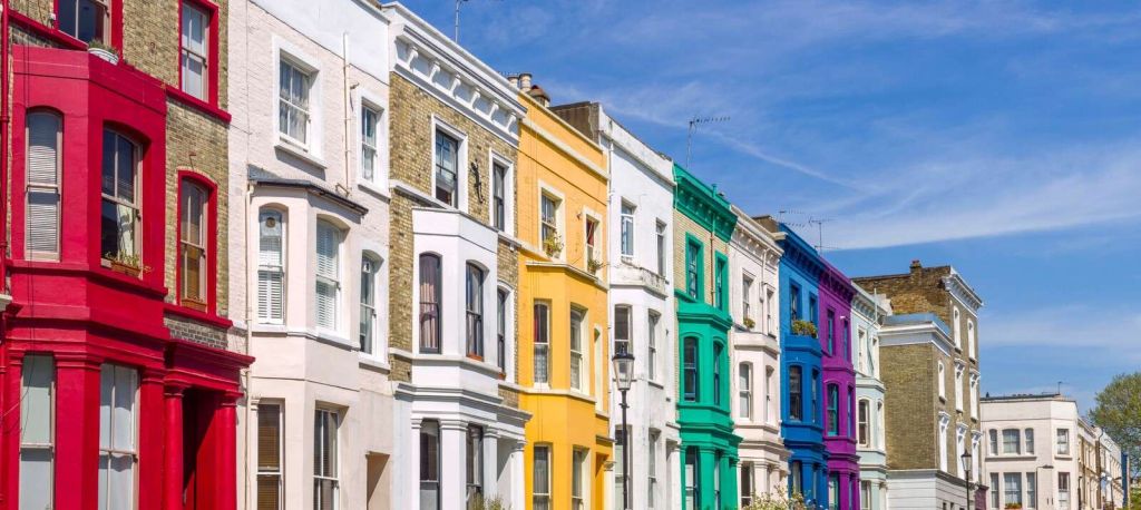 Colorful buildings on Portobello Road, London