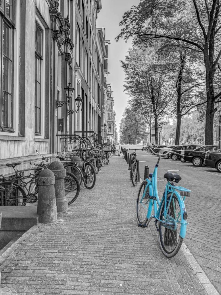 Bicycle parked on the sidewalk, Amsterdam