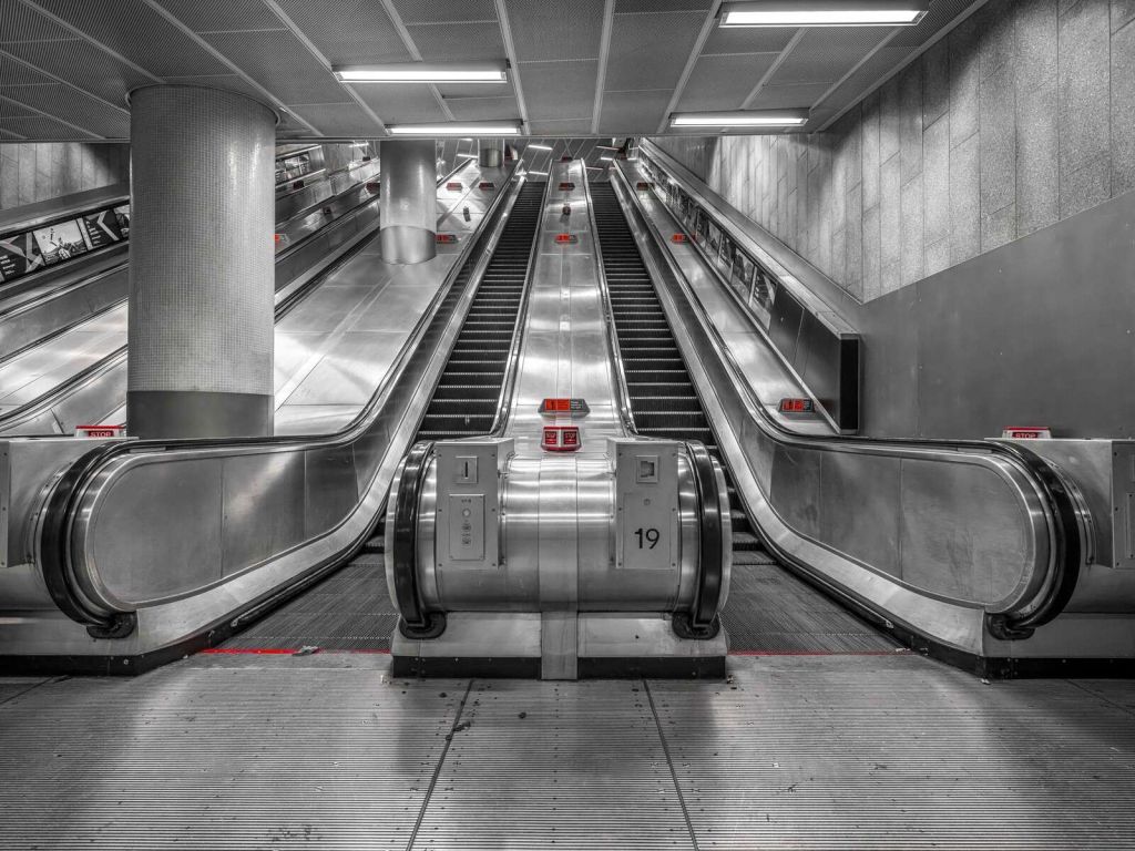 Escalators at subway station, London