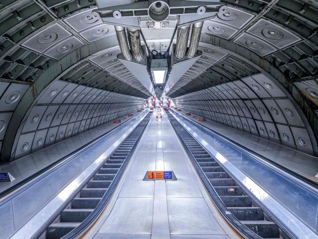 Escalator at subway station, London