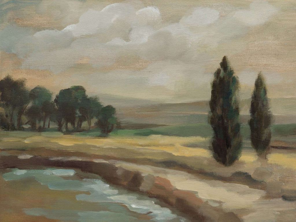 Summer river along cypresses