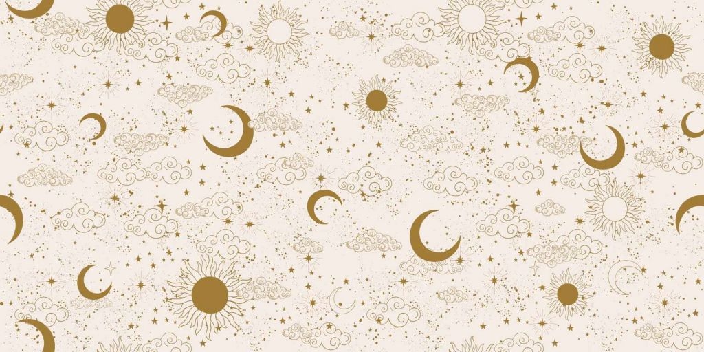 Sun, moon and clouds in gold