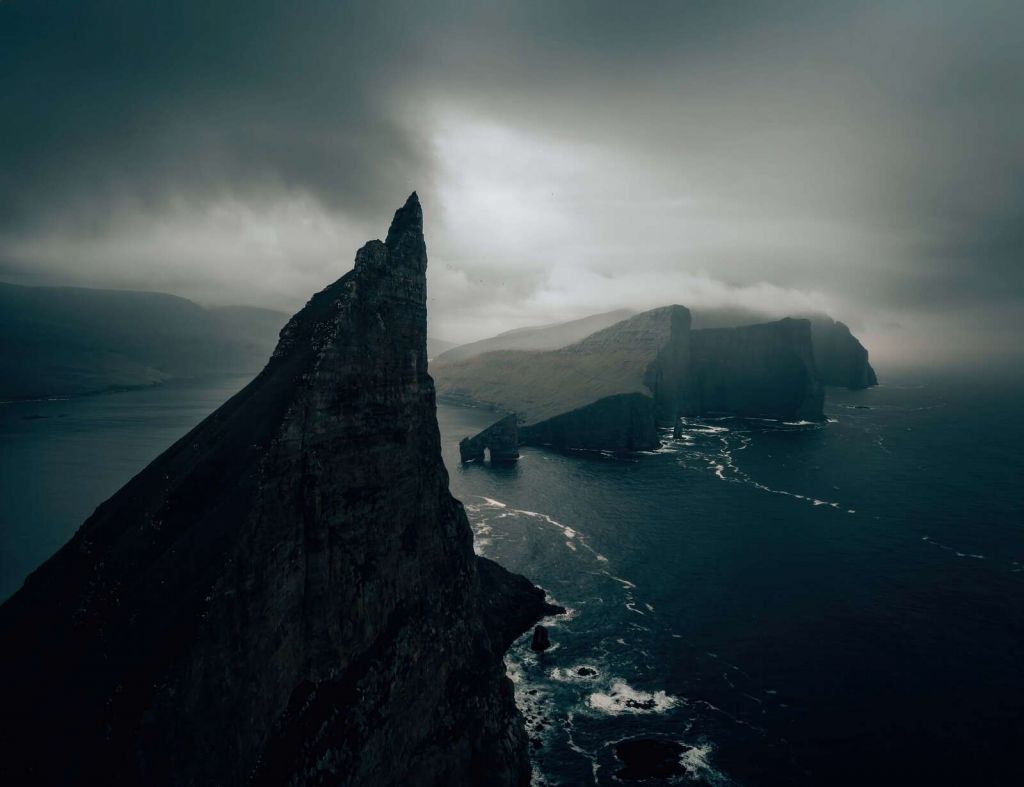 Rocky coast in misty light