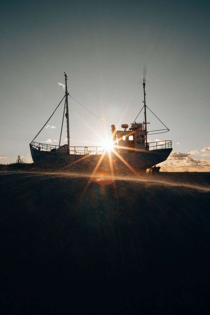 Fishing boat in golden evening light