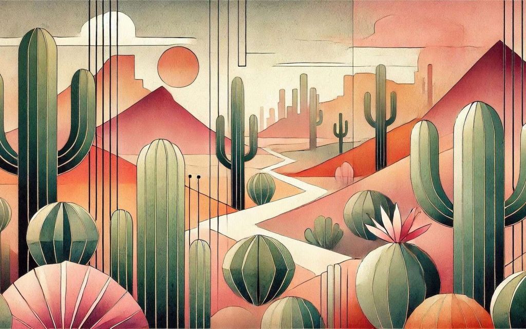 Sunny desert full of cacti